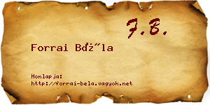 Forrai Béla névjegykártya